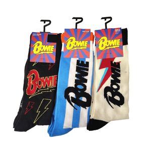 David Bowie Music Band Novelty 3 Pair Adult Men Crew Size 6-12 NWT
